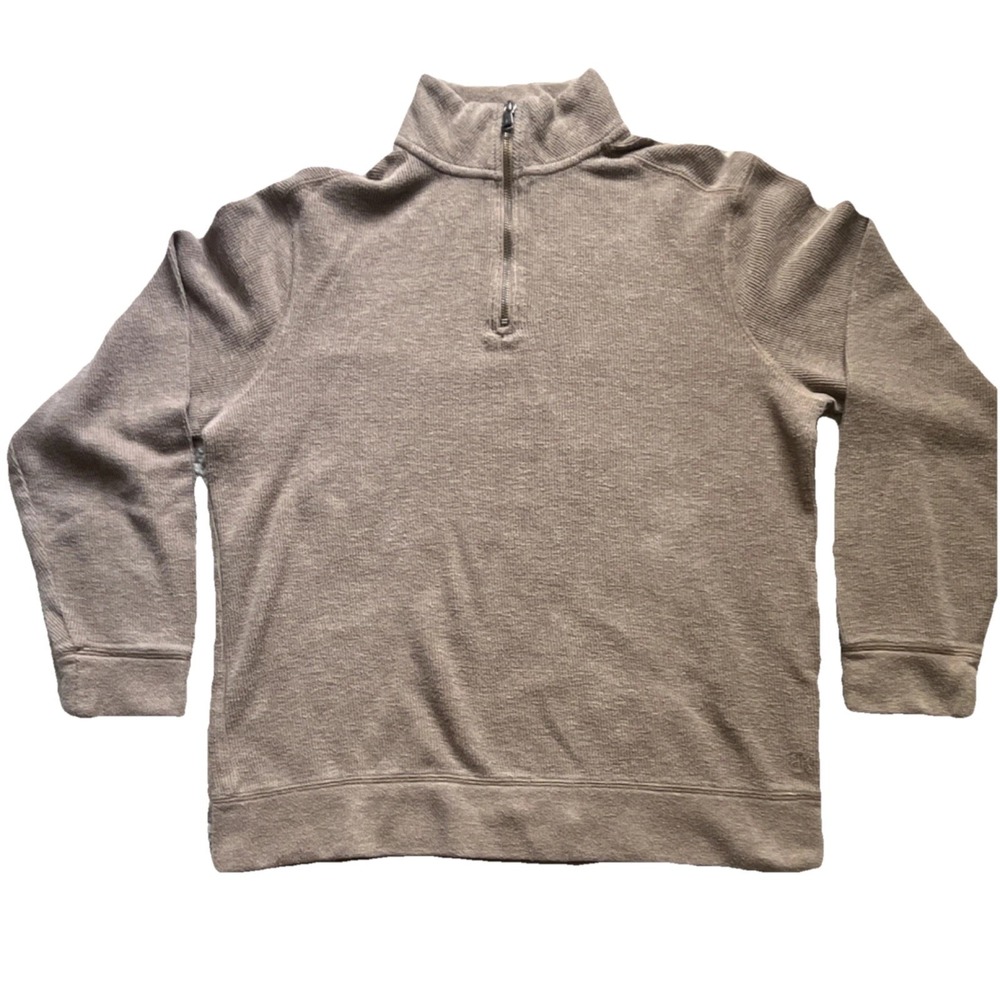 Banana Republic sweater men's small Waffle knit Quarter Zip Pullover tan brown